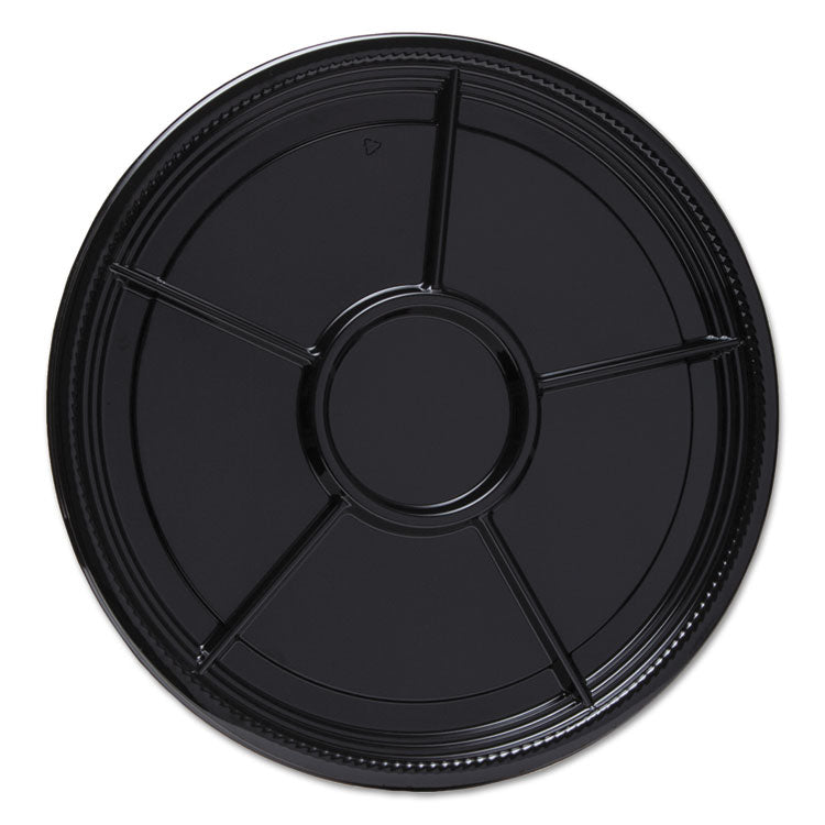 Caterline Casuals Thermoformed Platters, 6 Compartments, 16" Diameter, Black, Plastic, 25/Carton