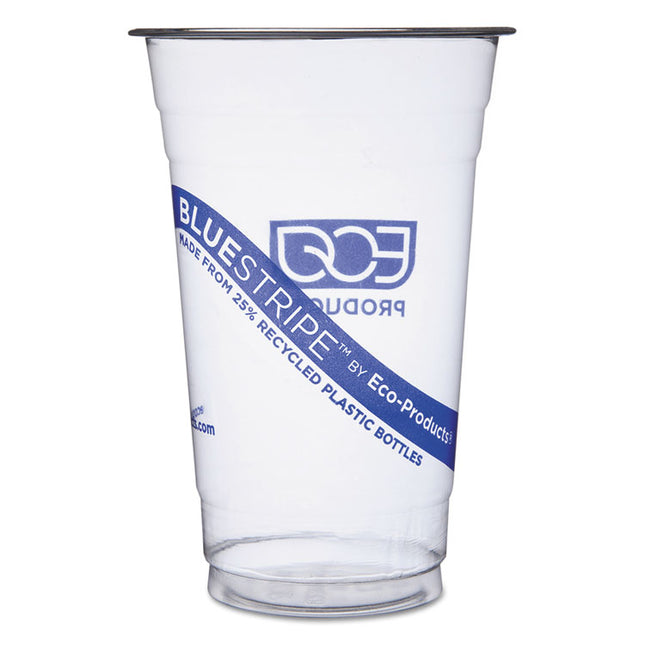 BlueStripe 25% Recycled Content Cold Cups, 20 oz, Plastic, Clear/Blue, 1,000/Carton