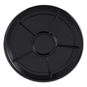 Caterline Casuals Thermoformed Platters, 6 Compartments, 12" Diameter, Black, Plastic, 25/Carton