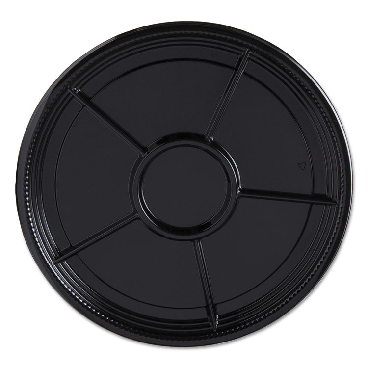 Caterline Casuals Thermoformed Platters, 6 Compartments, 12" Diameter, Black, Plastic, 25/Carton
