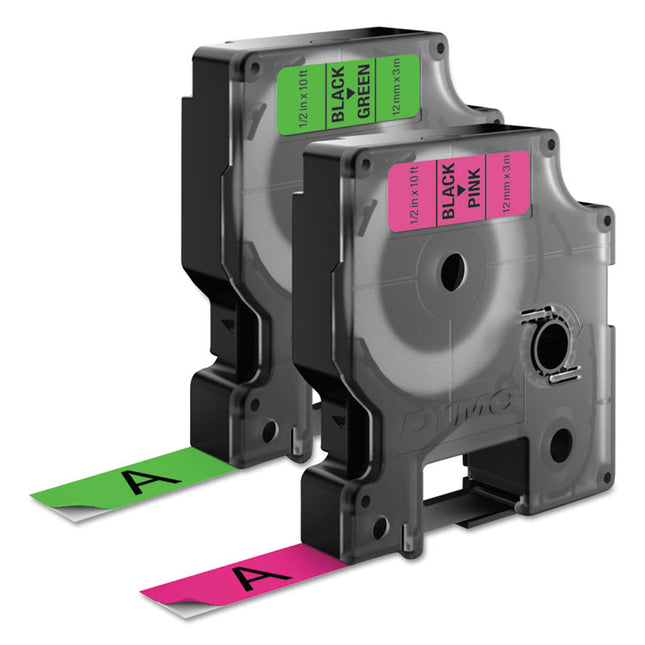 D1 High-Performance Polyester Perm Label Tape, 0.5" X 10 Ft, Black On Neon, 2/pack