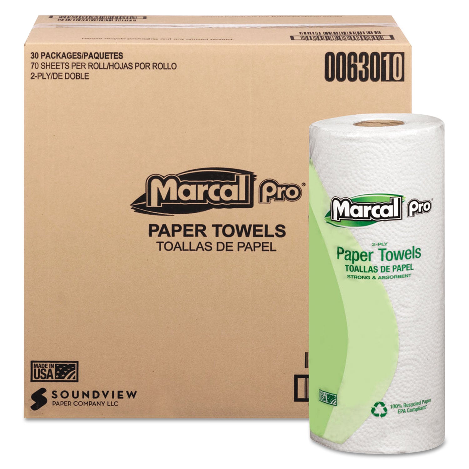 100% Premium Recycled Kitchen Roll Towels, 2-Ply, 11 X 9, White, 70/roll, 30 Rolls/carton