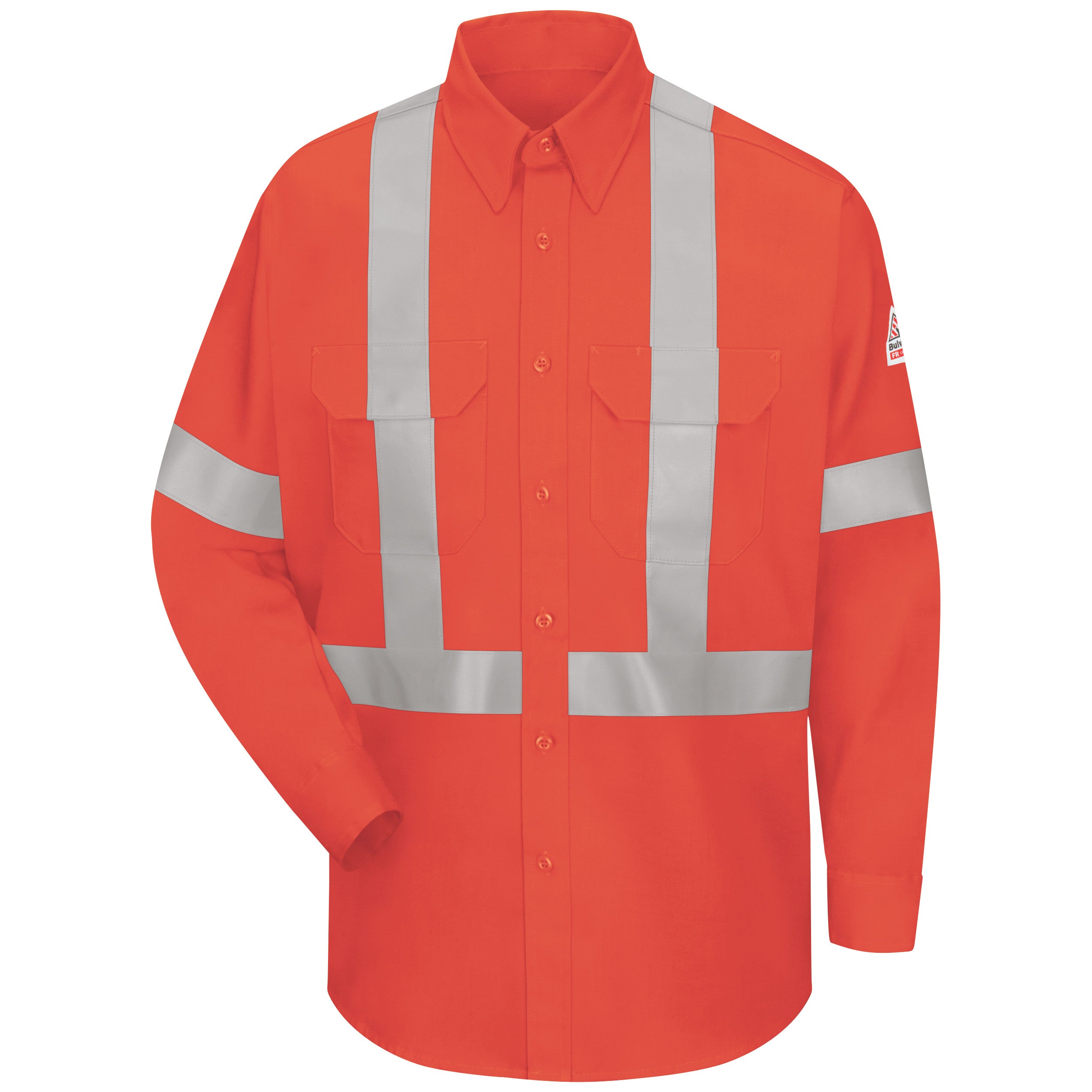 Bulwark® Men's Lightweight FR Enhanced Visibility Uniform Shirt with Reflective Trim / SLUSOR