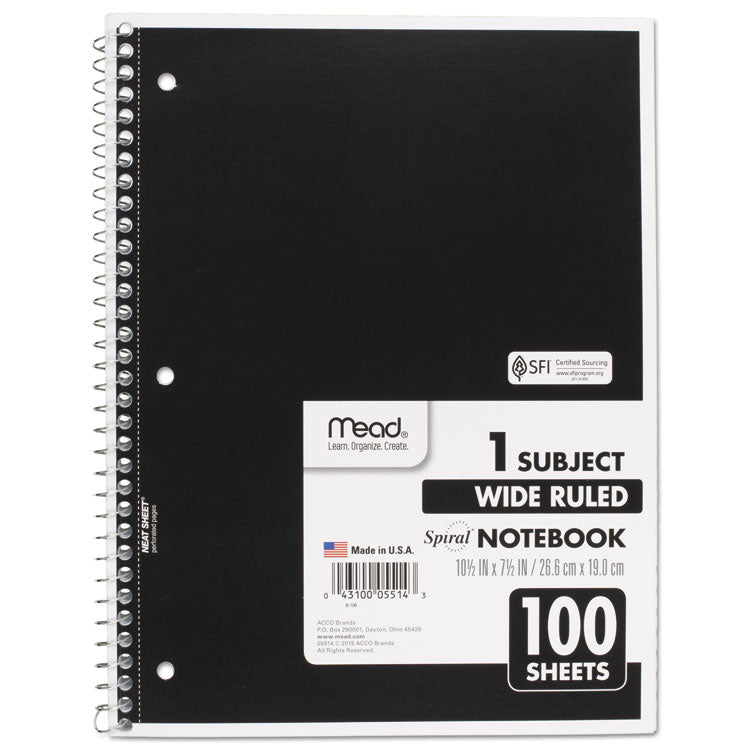 Spiral Notebook, 1-Subject, Wide/Legal Rule, Randomly Assorted Cover Color, (100) 10.5 x 7.5 Sheets
