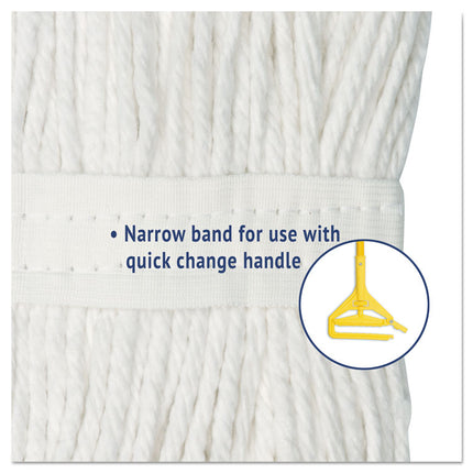 Premium Cut-End Wet Mop Heads, Cotton, 24oz, White, 12/carton