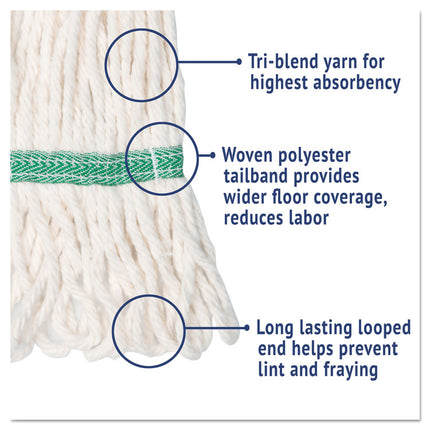 Super Loop Wet Mop Head, Cotton/Synthetic Fiber, 5" Headband, Medium Size, White, 12/Carton