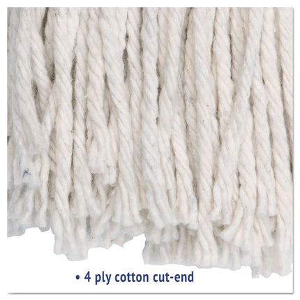 Premium Cut-End Wet Mop Heads, Cotton, 24oz, White, 12/carton