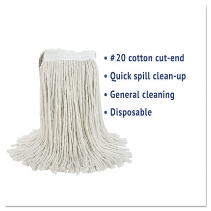Cut-End Wet Mop Head, Cotton, White, #20, 12/carton