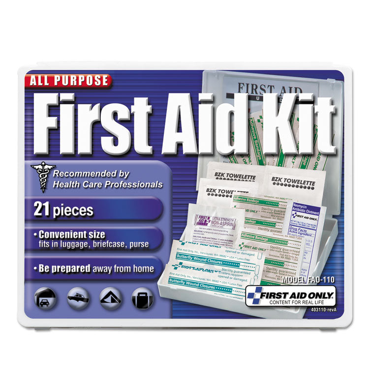 All-Purpose First Aid Kit, 21 Pieces, 4.75 X 3, Plastic Case