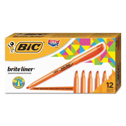 Brite Liner Highlighter, Fluorescent Orange Ink, Chisel Tip, Orange/black Barrel, Dozen