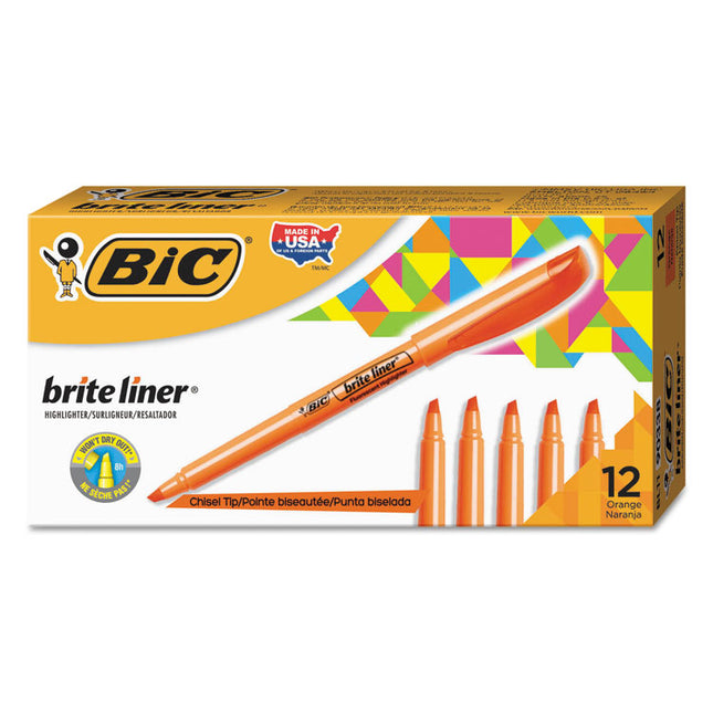 Brite Liner Highlighter, Fluorescent Orange Ink, Chisel Tip, Orange/black Barrel, Dozen