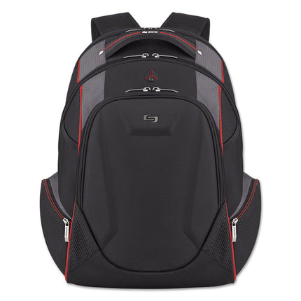 Launch Laptop Backpack, Fits Devices Up to 17.3", Polyester, 12.5 x 8 x 19.5, Black/Gray/Red