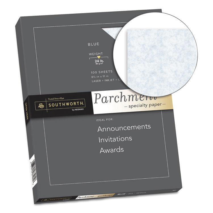 Parchment Specialty Paper, 24 lb Bond Weight, 8.5 x 11, Blue, 100/Box