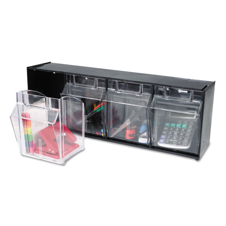 Tilt Bin Interlocking Multi-Bin Storage Organizer, 4 Sections, 23.63" X 6.63" X 8.13", Black/clear