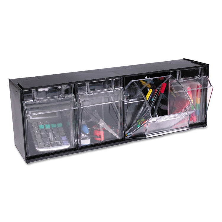 Tilt Bin Interlocking Multi-Bin Storage Organizer, 4 Sections, 23.63" X 6.63" X 8.13", Black/clear