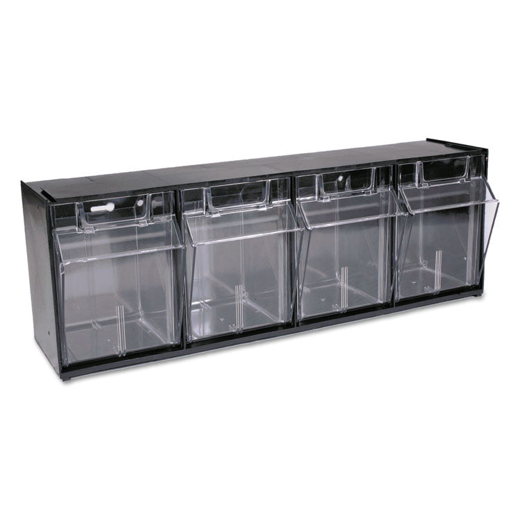 Tilt Bin Interlocking Multi-Bin Storage Organizer, 4 Sections, 23.63" X 6.63" X 8.13", Black/clear