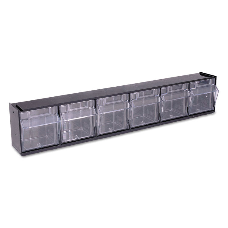 Tilt Bin Interlocking Multi-Bin Storage Organizer, 6 Sections, 23.63" X 3.63" X 4.5", Black/clear