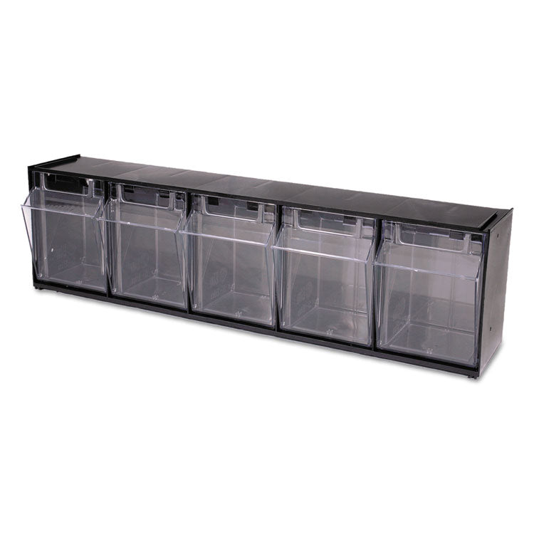 Tilt Bin Interlocking Multi-Bin Storage Organizer, 5 Sections, 23.63" X 5.25" X 6.5", Black/clear