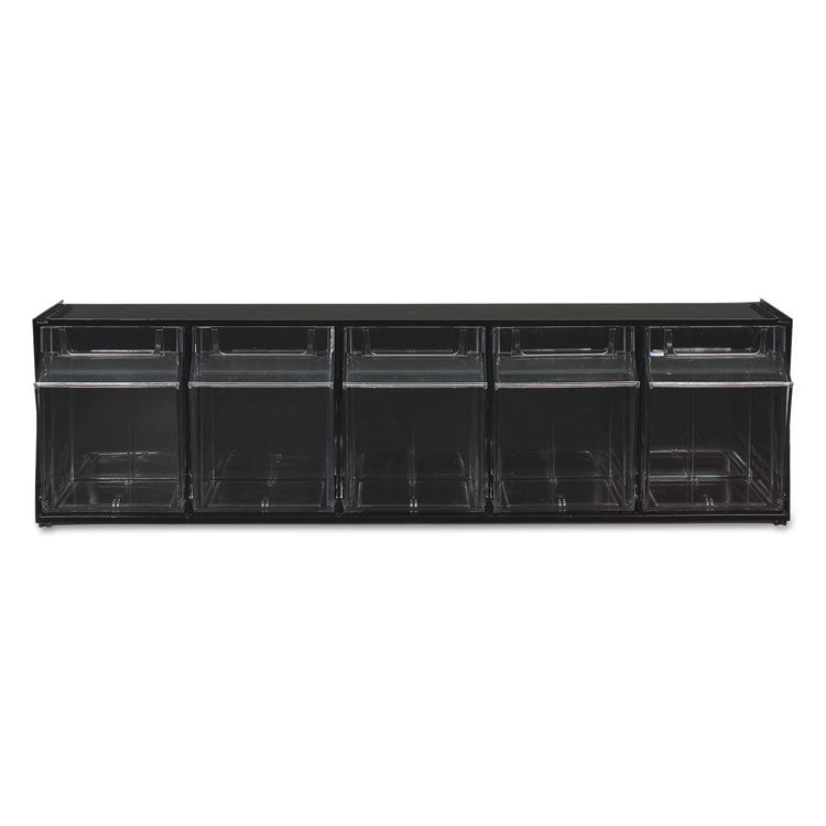 Tilt Bin Interlocking Multi-Bin Storage Organizer, 5 Sections, 23.63" X 5.25" X 6.5", Black/clear