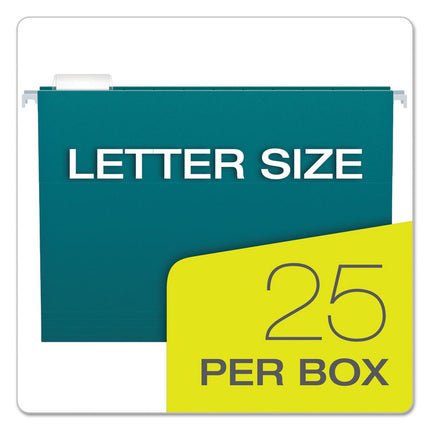 Colored Hanging Folders, Letter Size, 1/5-Cut Tabs, Teal, 25/Box