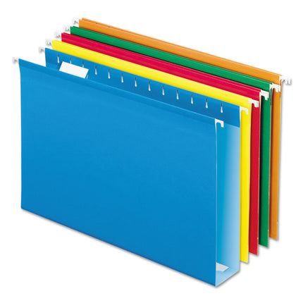 Extra Capacity Reinforced Hanging File Folders with Box Bottom w/ Tabs, 2" Capacity, Legal, 1/5-Cut Tabs, Asst Colors,25/BX