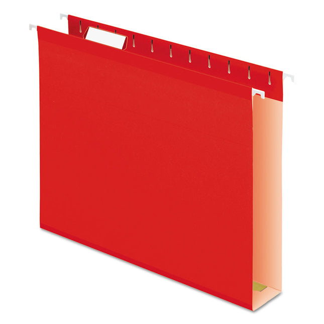 Extra Capacity Reinforced Hanging File Folders with Box Bottom, 2" Capacity, Letter Size, 1/5-Cut Tabs, Red, 25/Box