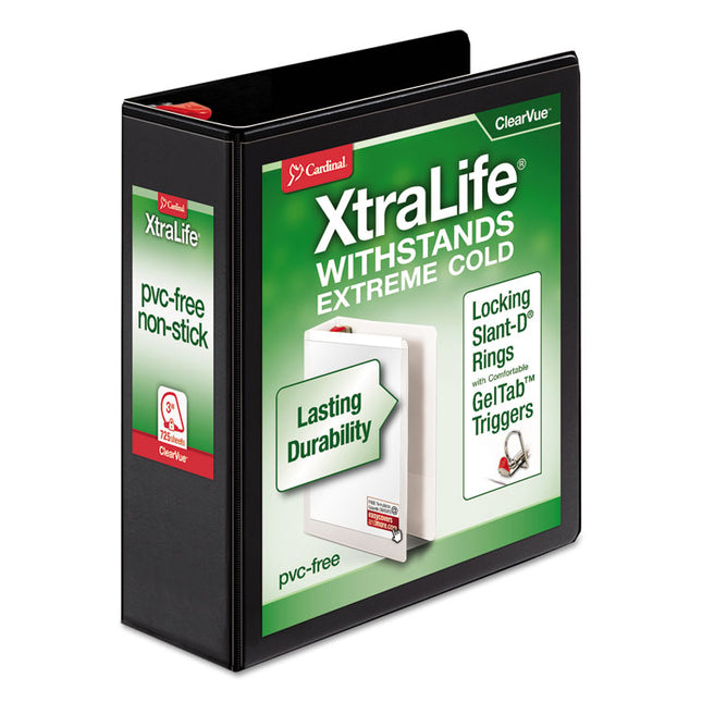XtraLife ClearVue Non-Stick Slant-D Ring Binder, 3 Rings, 3" Capacity, 11 x 8.5, Black