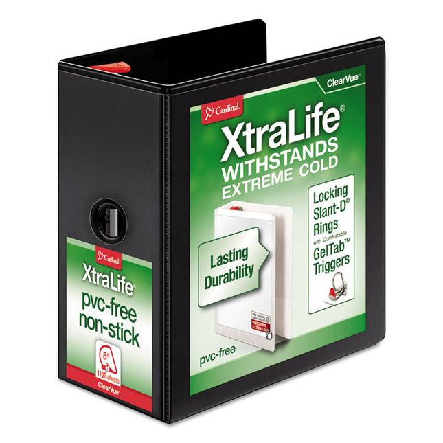 XtraLife ClearVue Non-Stick Slant-D Ring Binder, 3 Rings, 5" Capacity, 11 x 8.5, Black