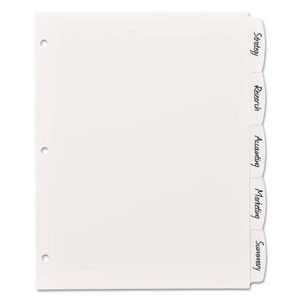 Write and Erase Big Tab Durable Plastic Dividers, 3-Hole Punched, 5-Tab, 11 x 8.5, White, 1 Set