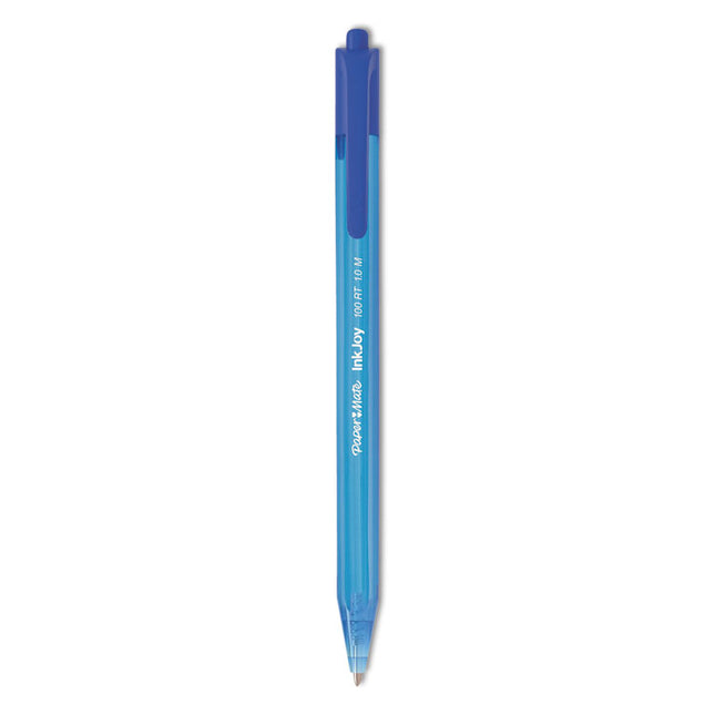 InkJoy 100 RT Ballpoint Pen, Retractable, Medium 1 mm, Blue Ink, Translucent Blue Barrel, Dozen