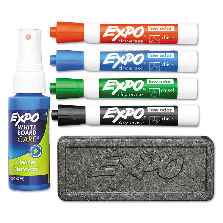 Low-Odor Dry Erase Marker Starter Set, Broad Chisel Tip, Assorted Colors, 4/set