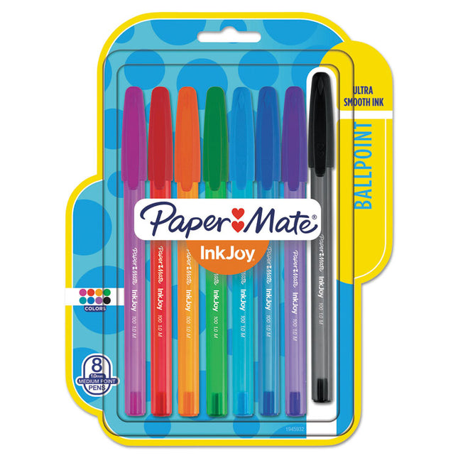 InkJoy 100 Ballpoint Pen, Stick, Medium 1 mm, Assorted Ink and Barrel Colors, 8/Pack
