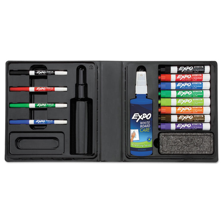 Low-Odor Dry Erase Marker, Eraser And Cleaner Kit, Medium Assorted Tips, Assorted Colors, 12/set