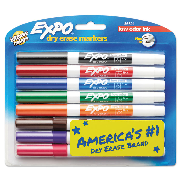 Low-Odor Dry-Erase Marker, Fine Bullet Tip, Assorted Colors, 8/set