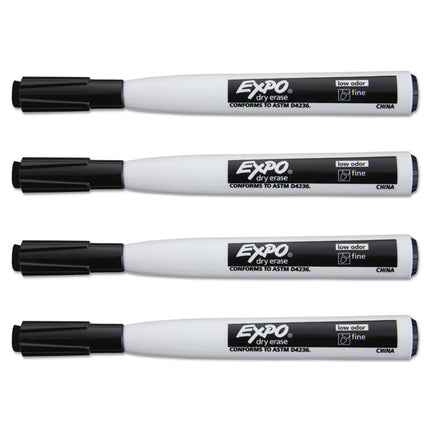 Magnetic Dry Erase Marker, Fine Bullet Tip, Black, 4/pack