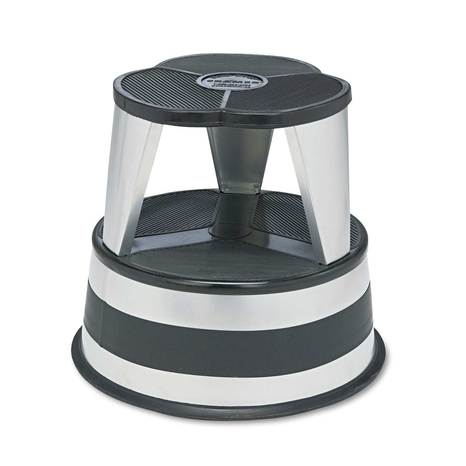 Kik-Step Steel Step Stool, 2-Step, 350 lb Capacity, 16" Diameter x 14.25"h, Silvertone