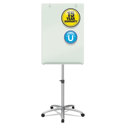 Infinity Glass Mobile Presentation Easel, 36" x 24", White Surface, Black/Gray Metal/Plastic Frame