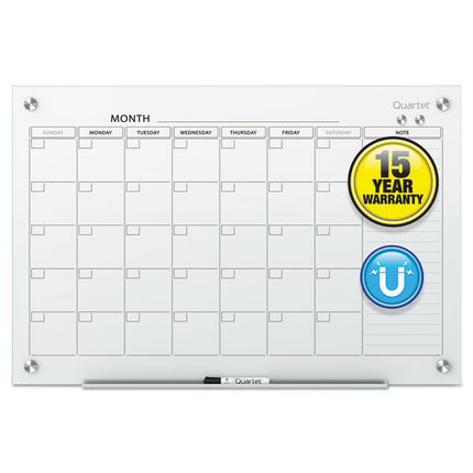 Infinity Magnetic Glass Calendar Board, Monthly Planning/Scheduling, 48" x 36", White Surface