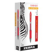 Sarasa Dry Gel X20 Gel Pen, Retractable, Bold 1 mm, Red Ink, Clear/Red Barrel, Dozen