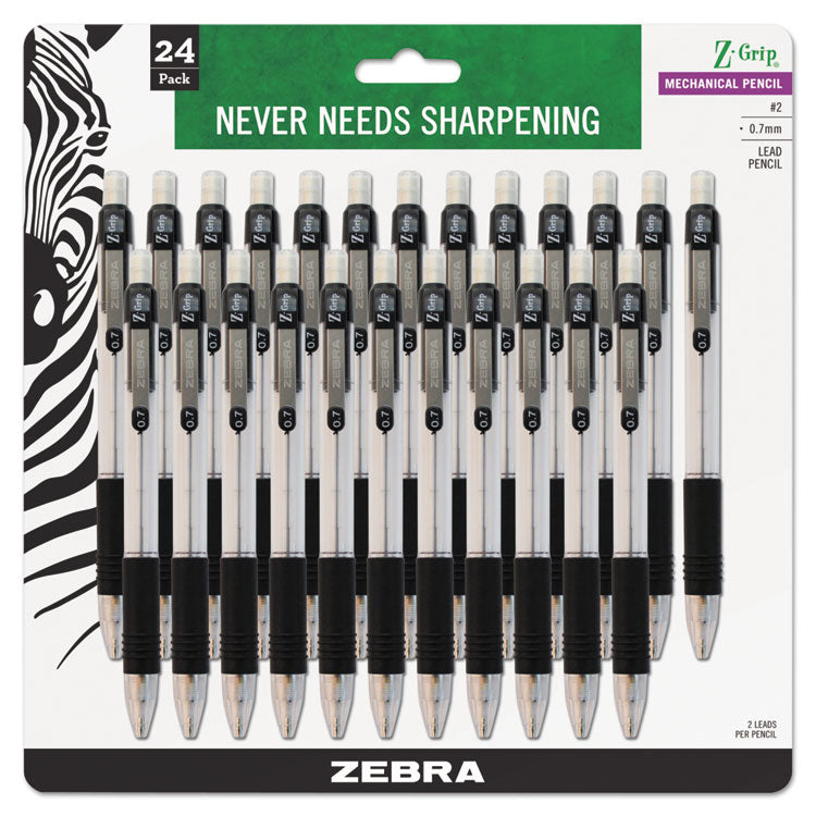 Z-Grip Mechanical Pencil, 0.7 mm, HB (#2), Black Lead, Clear/Black Barrel, 24/Pack