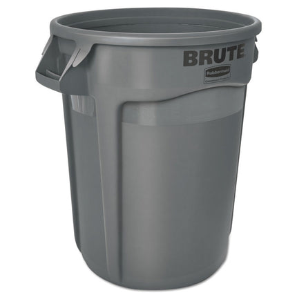 Vented Round Brute Container, 32 gal, Plastic, Gray
