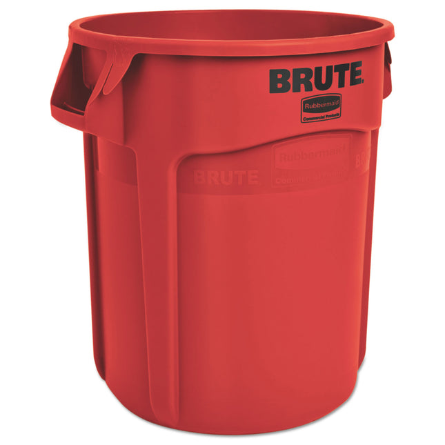 Vented Round Brute Container, 10 gal, Plastic, Red, 6/Carton