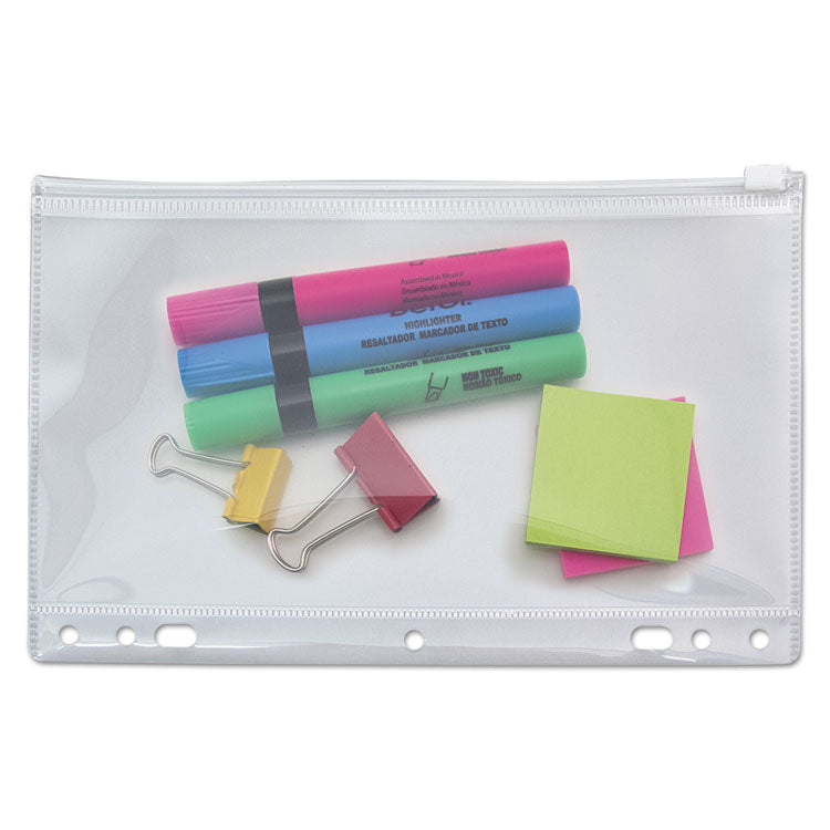 Zip-All Ring Binder Pocket, 2- to 7-Hole Punched, 6" x 9.5", Clear