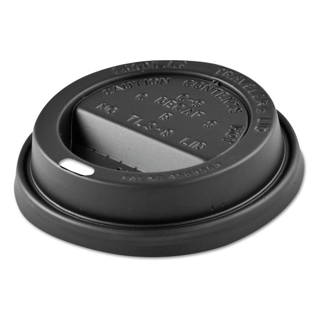 Solo Traveler Sip Through Lids for ThermoGuard Hot Cups, Fits 12 oz to 24 oz Hot Cups, Plastic, Black, 1,200/Carton