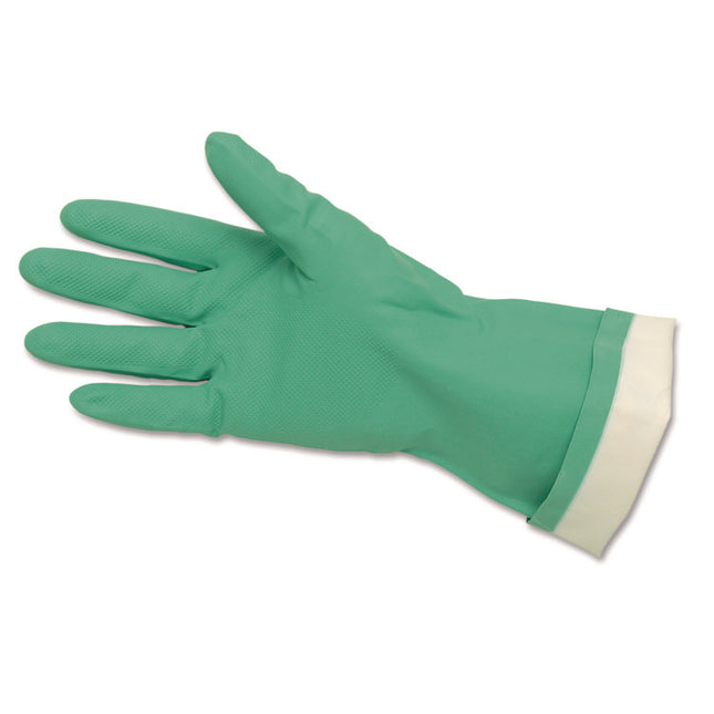 Flock-Lined Nitrile Gloves, One Size, Green, 12 Pairs