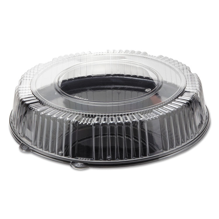 Round Catering Tray with Dome Lid, 16" Diameter, Black/Clear, Plastic, 25/Carton