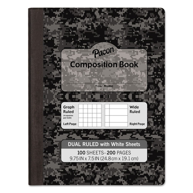 Composition Book, Wide/Legal Rule, Black Cover, (100) 9.75 x 7.5 Sheets