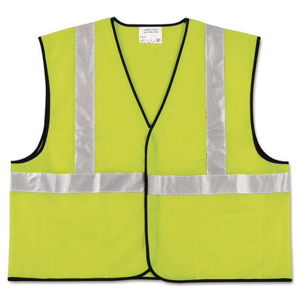 Class 2 Safety Vest, Polyester, X-Large, Fluorescent Lime with Silver Stripe