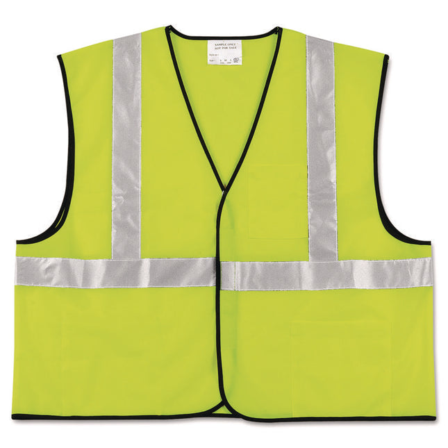 Class 2 Safety Vest, Polyester, X-Large, Fluorescent Lime with Silver Stripe