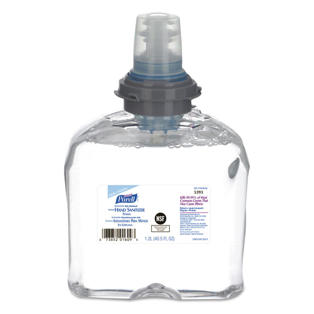 Advanced Hand Sanitizer E3-Rated Foam, 1,200 mL Refill, Fragrance-Free, 2/Carton